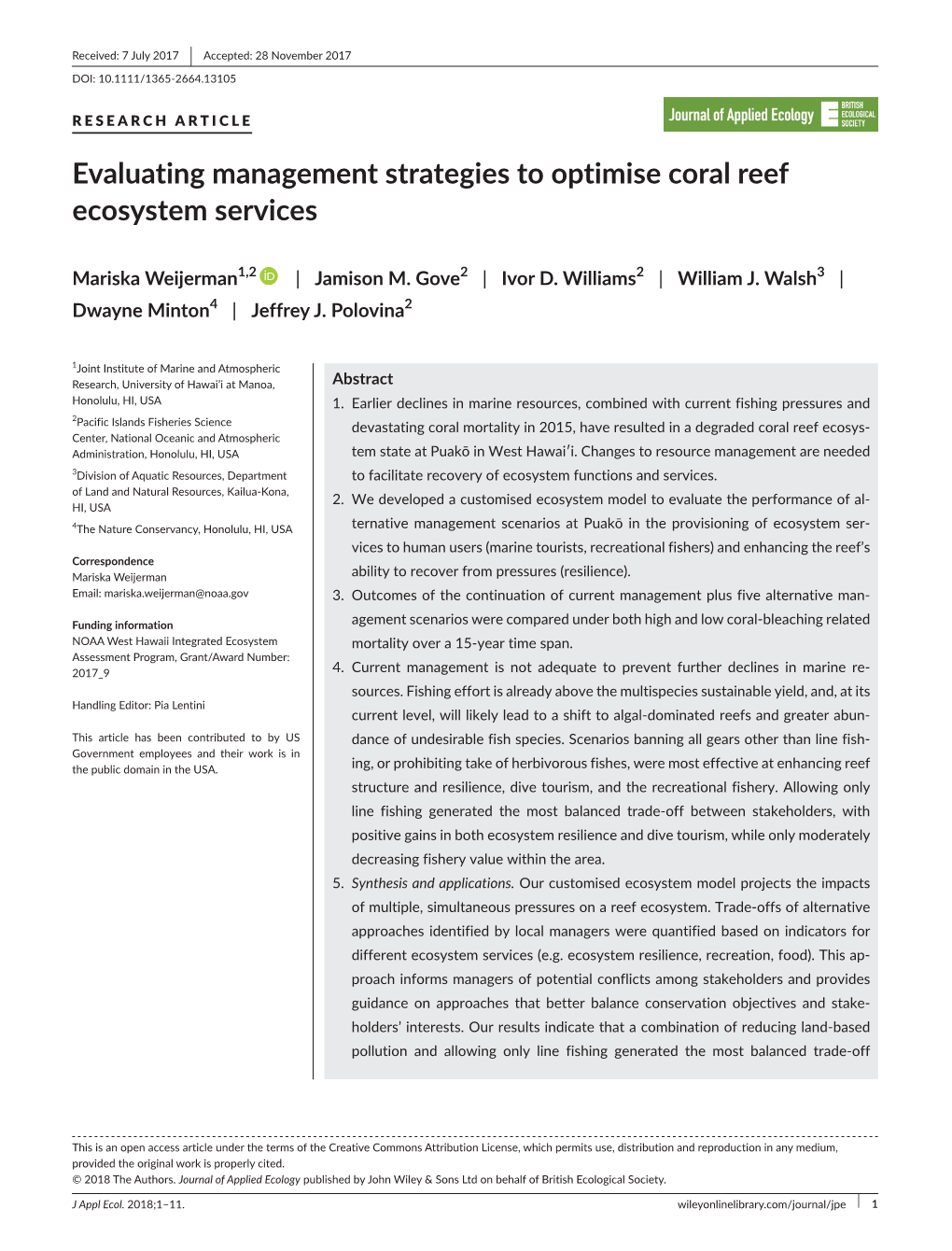 Evaluating Management Strategies to Optimise Coral Reef Ecosystem Services