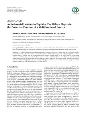 Review Article Antimicrobial Lactoferrin Peptides: the Hidden Players in the Protective Function of a Multifunctional Protein