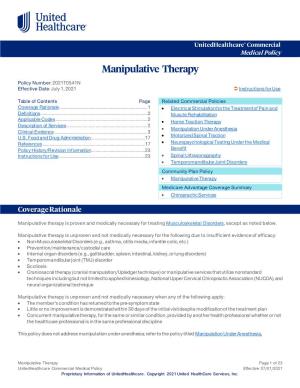 Manipulative Therapy – Commercial Medical Policy