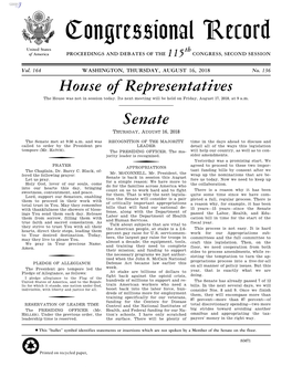 Congressional Record United States Th of America PROCEEDINGS and DEBATES of the 115 CONGRESS, SECOND SESSION