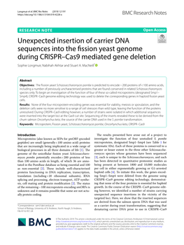 Unexpected Insertion of Carrier DNA Sequences Into the Fission Yeast Genome During CRISPR–Cas9 Mediated Gene Deletion