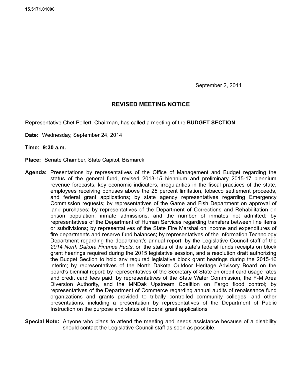 Revised Meeting Notice