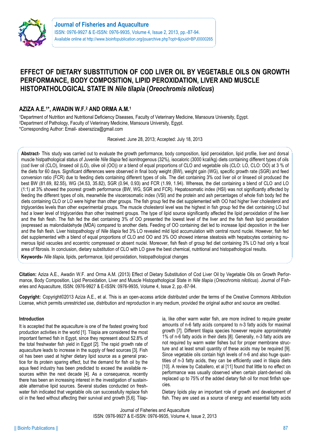 Effect of Dietary Substitution of Cod Liver