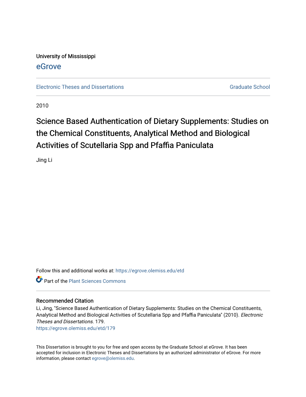 Science Based Authentication of Dietary Supplements