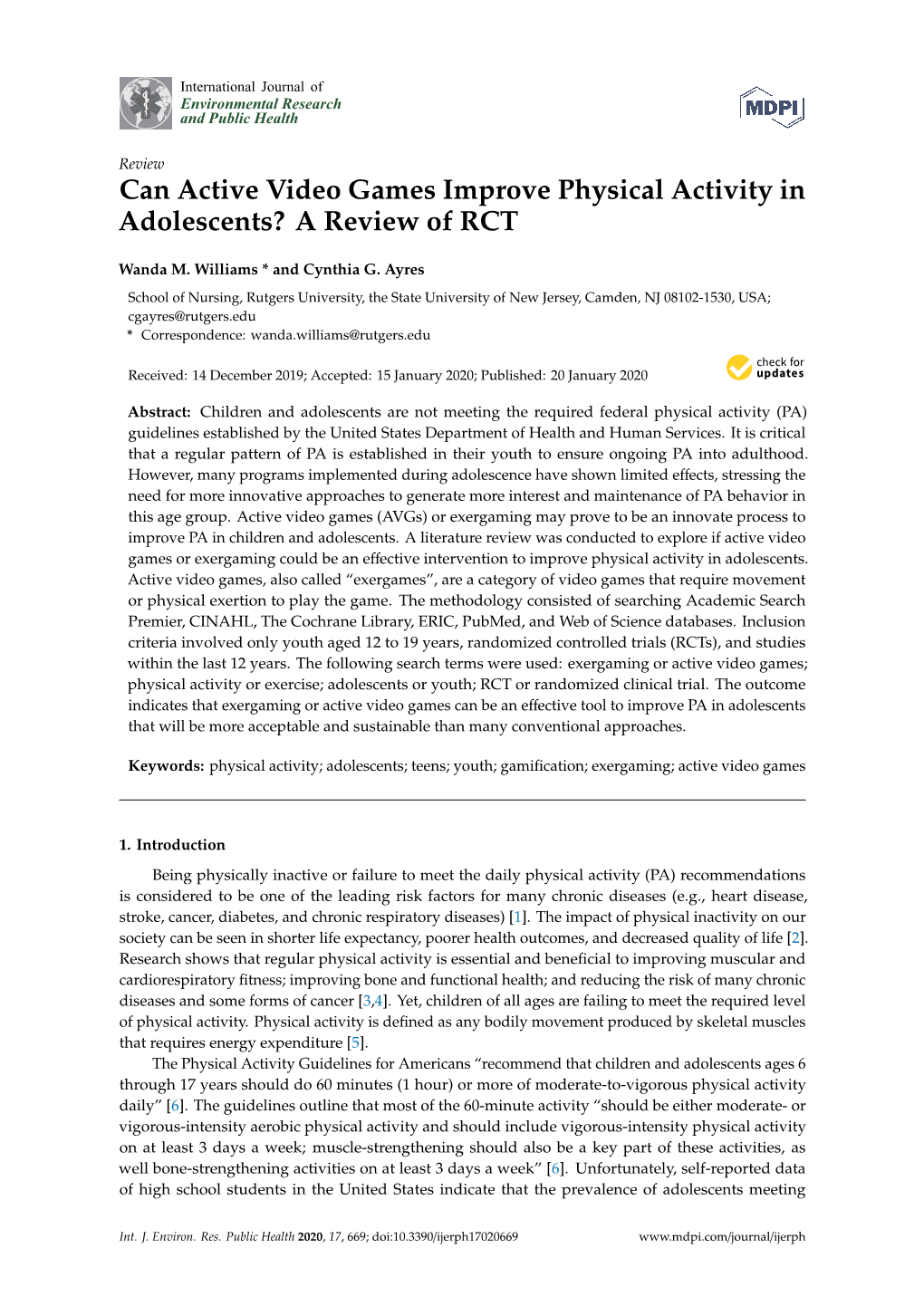 Can Active Video Games Improve Physical Activity in Adolescents? a Review of RCT