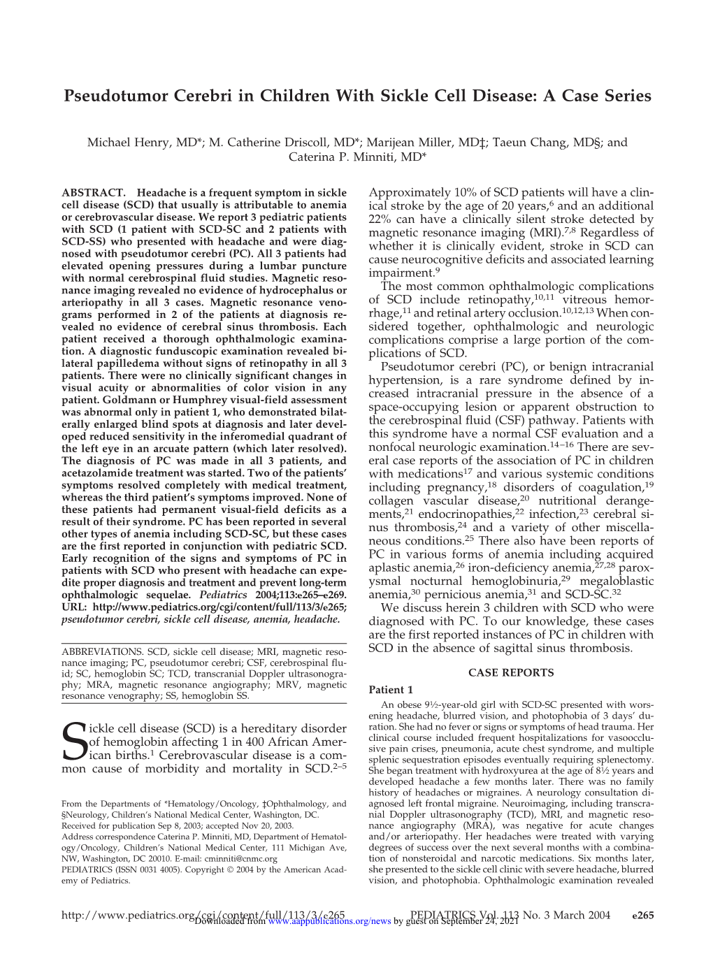 Pseudotumor Cerebri in Children with Sickle Cell Disease: a Case Series