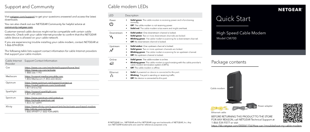 High Speed Cable Modem Model CM700 Quick Start Guide