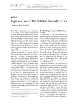 Algeria's Role in the Sahelian Security Crisis