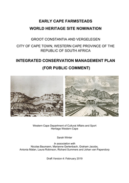 Early Cape Farmsteads World Heritage Site Nomination