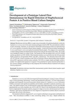 Development of a Prototype Lateral Flow Immunoassay for Rapid Detection of Staphylococcal Protein a in Positive Blood Culture Samples