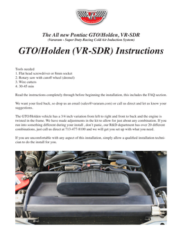 GTO/Holden (VR-SDR) Instructions