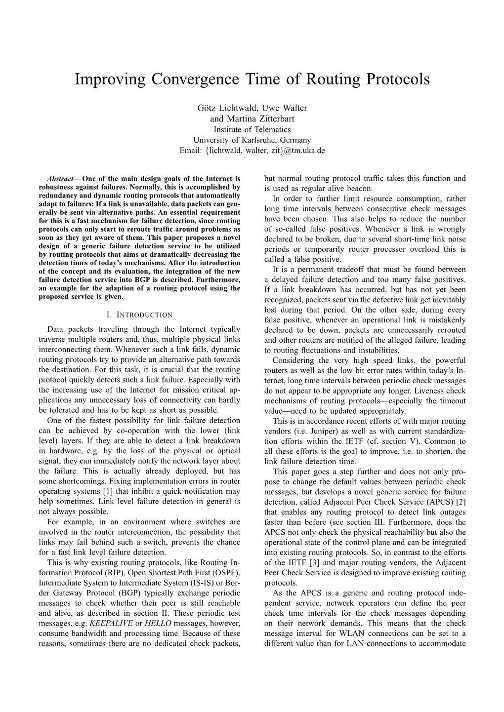 Improving Convergence Time of Routing Protocols