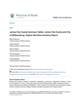 James City County and City of Williamsburg, Virginia Shoreline Inventory Report