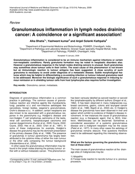 Granulomatous Inflammation in Lymph Nodes Draining Cancer: a Coincidence Or a Significant Association!