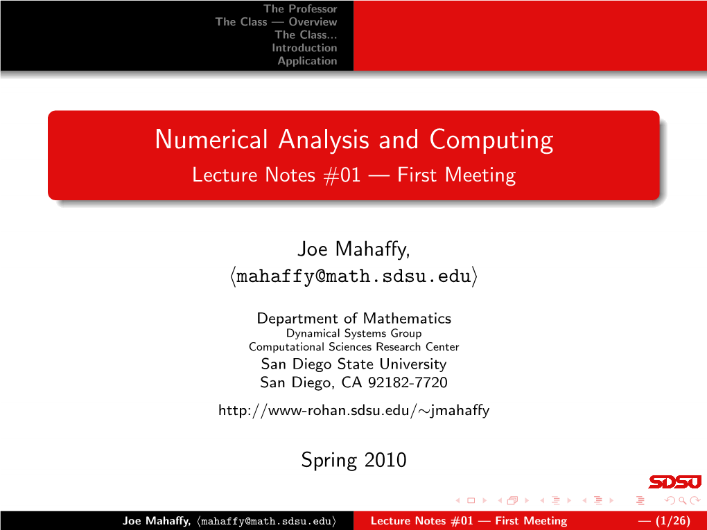 Numerical Analysis and Computing Lecture Notes #01 — First Meeting