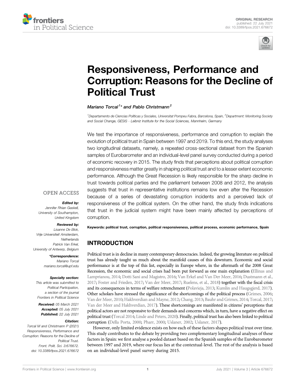Reasons for the Decline of Political Trust