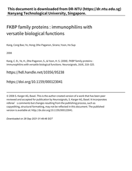 FKBP Family Proteins: Immunophilins with Versatile Biological Functions