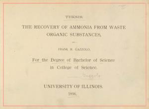 The Recovery of Ammonia from Waste Organic Substances