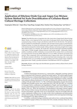 Application of Ethylene Oxide Gas and Argon Gas Mixture System Method for Scale Deacidiﬁcation of Cellulose-Based Cultural Heritage Collections