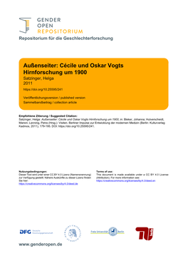 Außenseiter: Cécile Und Oskar Vogts Hirnforschung Um 1900 Satzinger, Helga 2011