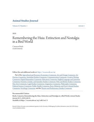 Remembering the Huia: Extinction and Nostalgia in a Bird World Cameron Boyle Lincoln University