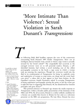 Sexual Violation in Sarah Dunant's Transgressions