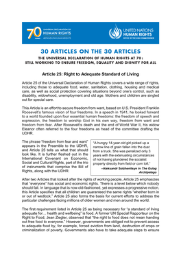 Article 25: Right to Adequate Standard of Living