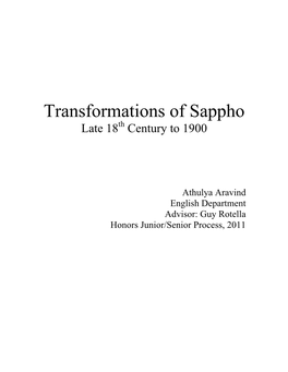 Transformations of Sappho: Late 18Th Century to 1900