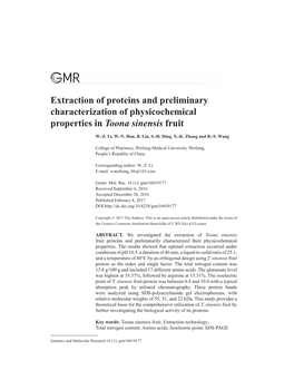 Extraction of Proteins and Preliminary Characterization of Physicochemical Properties in Toona Sinensis Fruit
