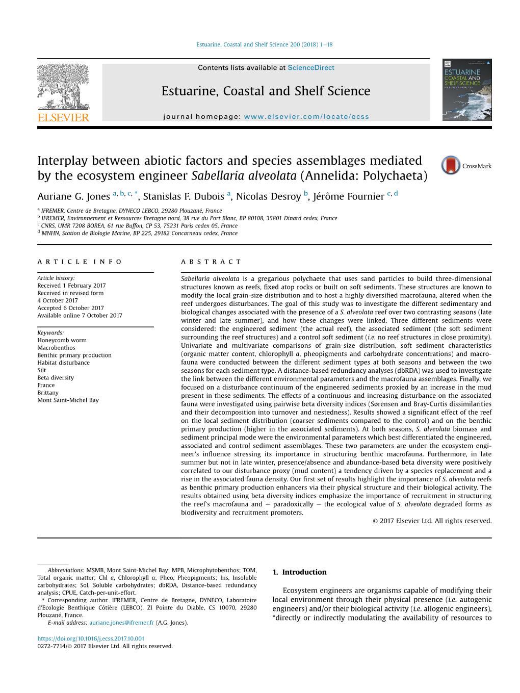 Interplay Between Abiotic Factors and Species Assemblages Mediated by the Ecosystem Engineer Sabellaria Alveolata (Annelida: Polychaeta)