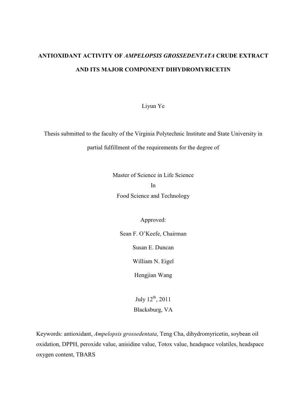 Antioxidant Activity of Ampelopsis Grossedentata Crude Extract