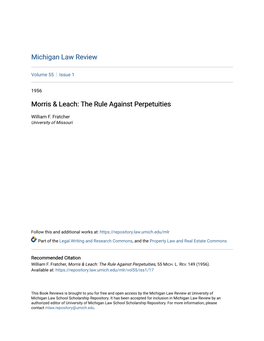 Morris & Leach: the Rule Against Perpetuities