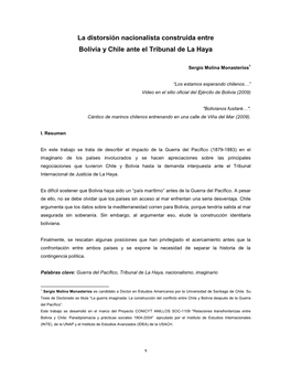 La Distorsión Nacionalista Construida Entre Bolivia Y Chile Ante El Tribunal De La Haya