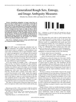 Generalized Rough Sets, Entropy, and Image Ambiguity Measures Debashis Sen, Member, IEEE, and Sankar K