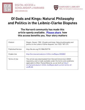 Of Gods and Kings: Natural Philosophy and Politics in the Leibniz-Clarke Disputes