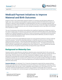 Medicaid Payment Initiatives to Improve Maternal and Birth Outcomes