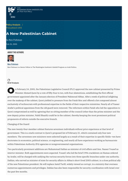 A New Palestinian Cabinet | the Washington Institute