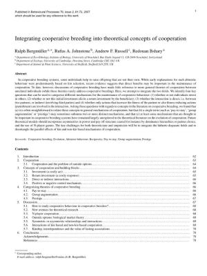 Integrating Cooperative Breeding Into Theoretical Concepts of Cooperation