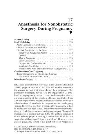 17 Anesthesia for Nonobstetric Surgery During Pregnancy 