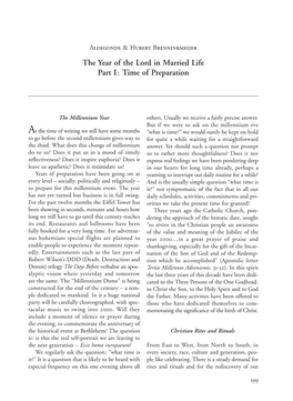 The Year of the Lord in Married Life Part I: Time of Preparation