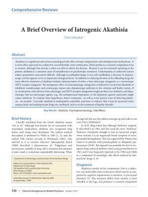 A Brief Overview of Iatrogenic Akathisia Claire Advokat 1