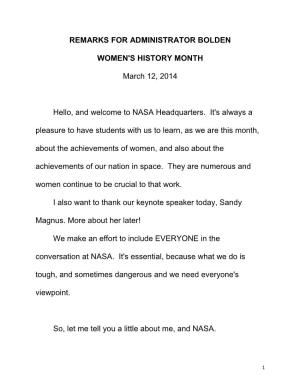Remarks for Administrator Bolden Women's History