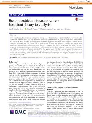 Host-Microbiota Interactions: from Holobiont Theory to Analysis Jean-Christophe Simon1* , Julian R