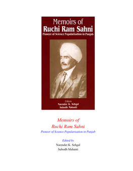 Memoirs of Ruchi Ram Sahni Pioneer of Science Popularisation in Punjab