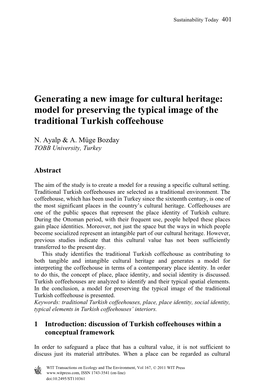 Generating a New Image for Cultural Heritage: Model for Preserving the Typical Image of the Traditional Turkish Coffeehouse