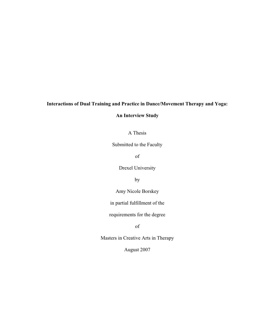 Interactions of Dual Training and Practice in Dance/Movement Therapy and Yoga