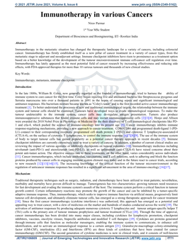 Immunotherapy in Various Cancers