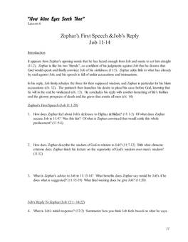 Zophar's First Speech & Job's Reply Job 11-14
