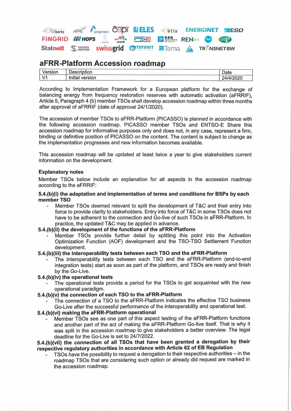 Afrr-Platform Accession Roadmap Version Description Date V1 Initial Version 24/4/2020