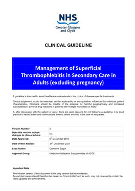 Management of Superficial Thrombophlebitis in Secondary Care in Adults (Excluding Pregnancy)